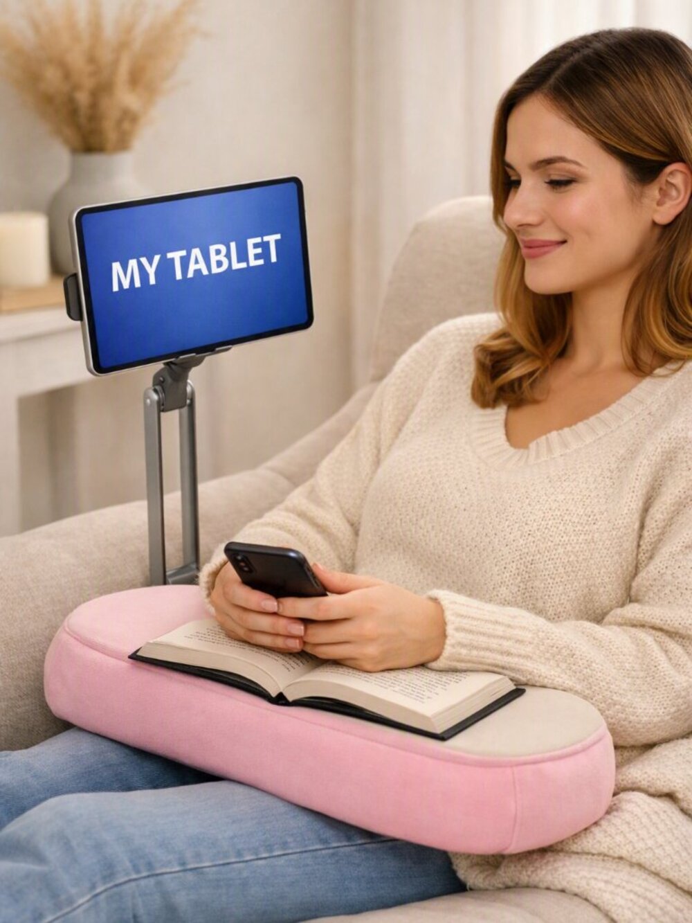 Adjustable – Soft Pink Cushion Pillow Stand